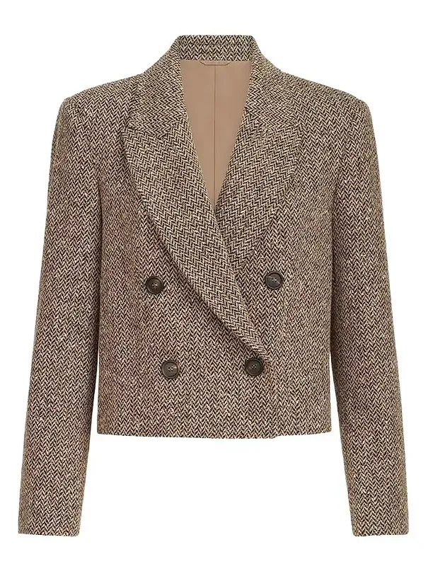 Brunello Cucinelli Women's Sparkling Virgin Wool Chevron Cropped Blazer
