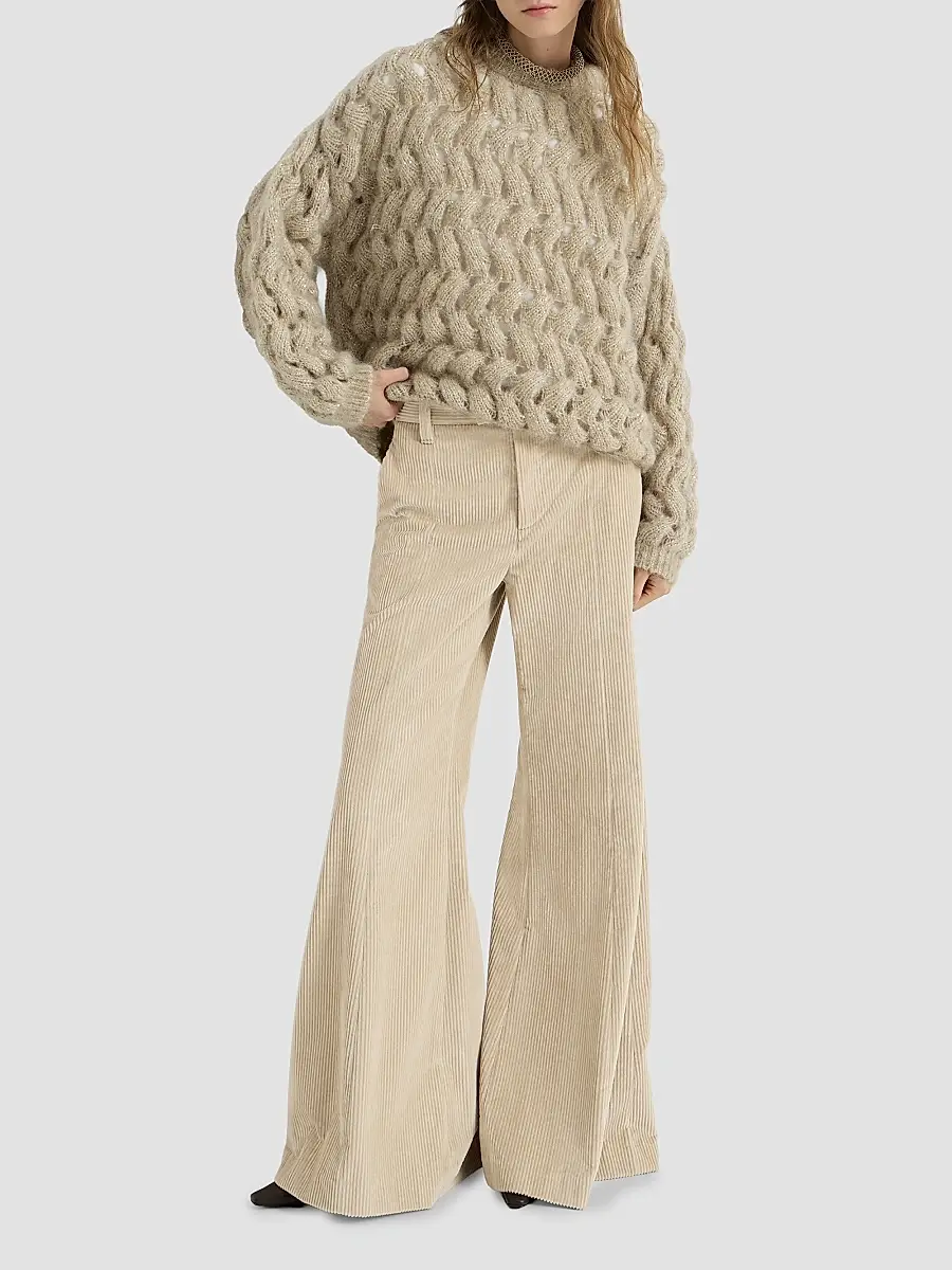 Brunello Cucinelli Women's Cotton Corduroy Wide Flare Trousers | Thumbnail 4 Brunello Cucinelli Women's Cotton Corduroy Wide Flare Trousers | Thumbnail 4