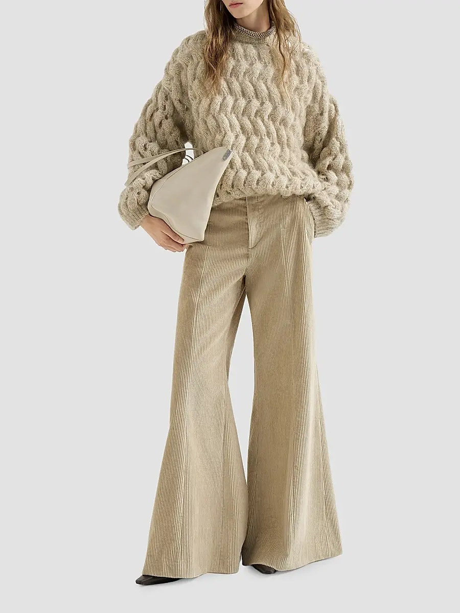 Brunello Cucinelli Women's Cotton Corduroy Wide Flare Trousers | Thumbnail 6 Brunello Cucinelli Women's Cotton Corduroy Wide Flare Trousers | Thumbnail 6