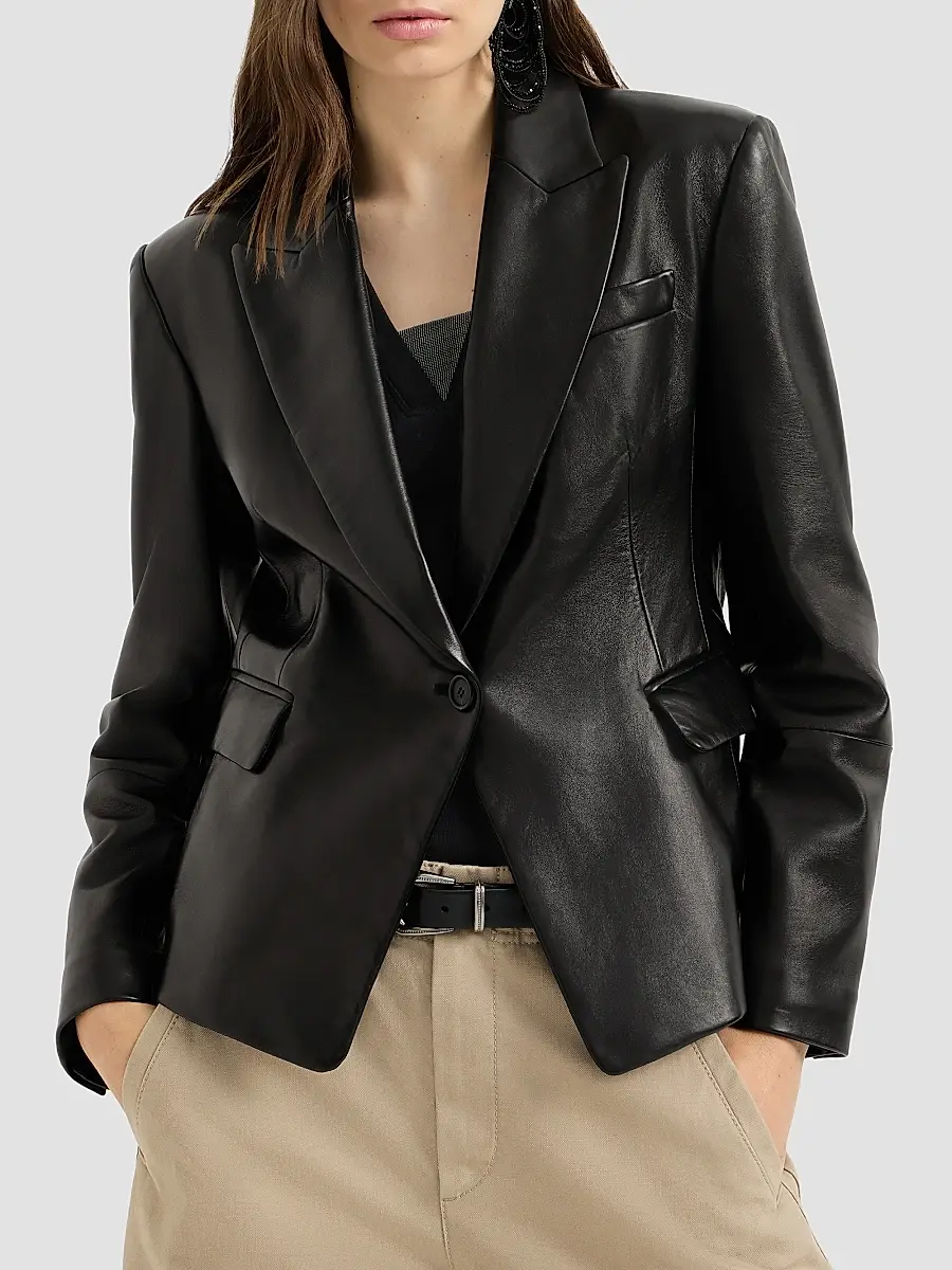 Brunello Cucinelli Women's Nappa Leather Blazer | Thumbnail 2 Brunello Cucinelli Women's Nappa Leather Blazer | Thumbnail 2