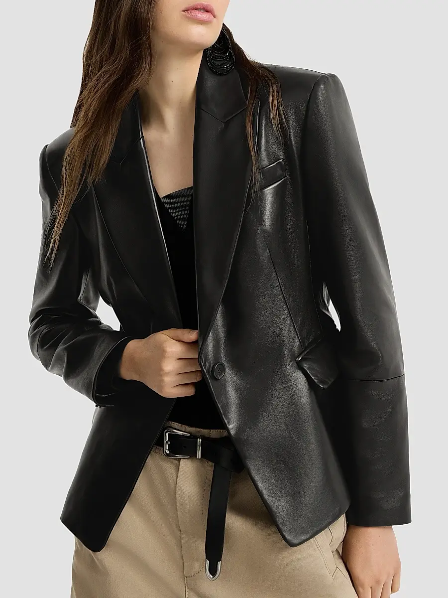 Brunello Cucinelli Women's Nappa Leather Blazer | Thumbnail 4 Brunello Cucinelli Women's Nappa Leather Blazer | Thumbnail 4