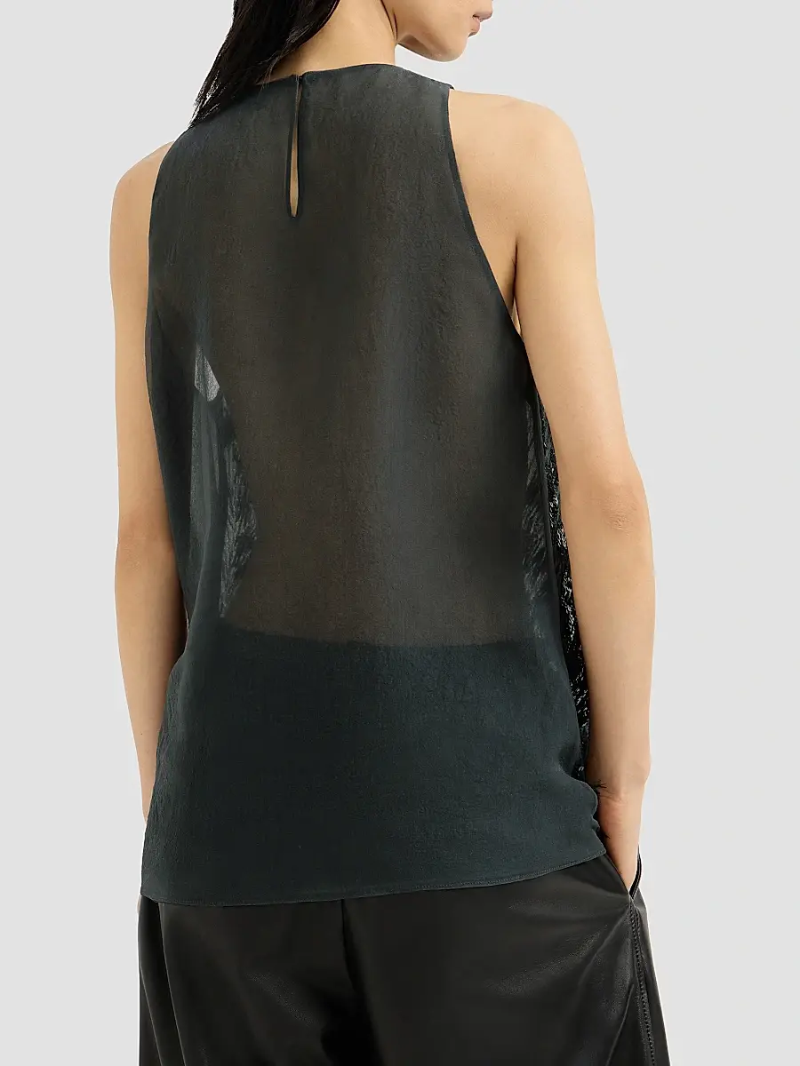 Brunello Cucinelli Women's Crispy Silk Top with Dazzling Lynx Embroidery | Thumbnail 3 Brunello Cucinelli Women's Crispy Silk Top with Dazzling Lynx Embroidery | Thumbnail 3