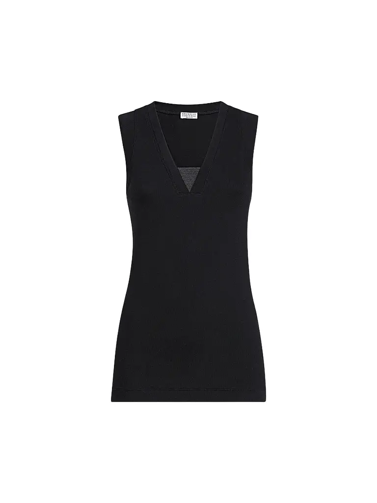 Brunello Cucinelli Women's Stretch Cotton Jersey T-Shirt with Precious Faux-Layering - Black | Image 1 Brunello Cucinelli Women's Stretch Cotton Jersey T-Shirt with Precious Faux-Layering - Black | Image 1