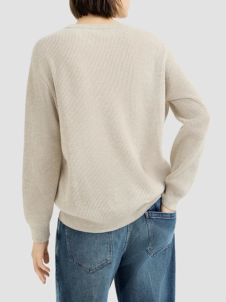 Brunello Cucinelli Women's Cashmere English Rib Sweater with Monili - Oat | Thumbnail 3 Brunello Cucinelli Women's Cashmere English Rib Sweater with Monili - Oat | Thumbnail 3
