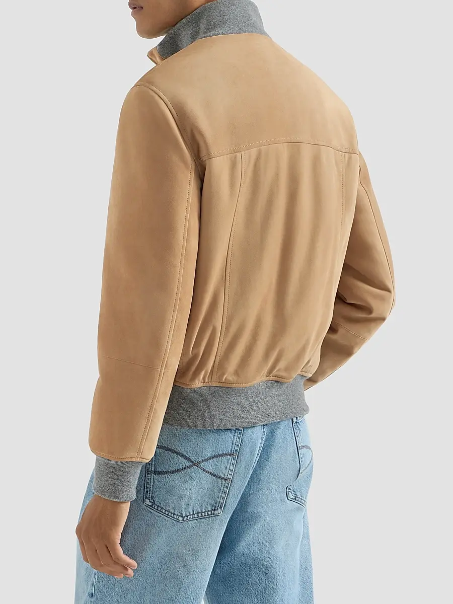 Brunello Cucinelli Men's Suede Bomber Jacket with Thermore Padding - Sand | Thumbnail 3
