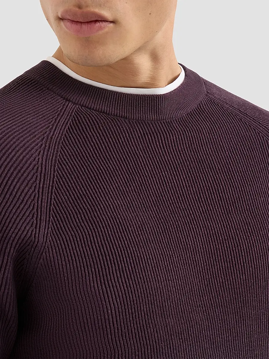 Brunello Cucinelli Men's Cotton English Rib Sweater with Raglan Sleeves - Dark Purple | Thumbnail 5 Brunello Cucinelli Men's Cotton English Rib Sweater with Raglan Sleeves - Dark Purple | Thumbnail 5