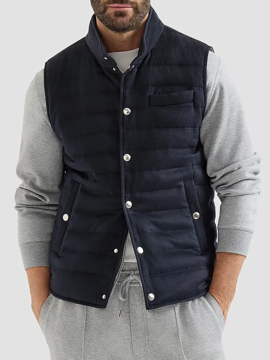 Brunello Cucinelli Men's Lightweight Cashmere Flannel Down Vest | Thumbnail 2 Brunello Cucinelli Men's Lightweight Cashmere Flannel Down Vest | Thumbnail 2