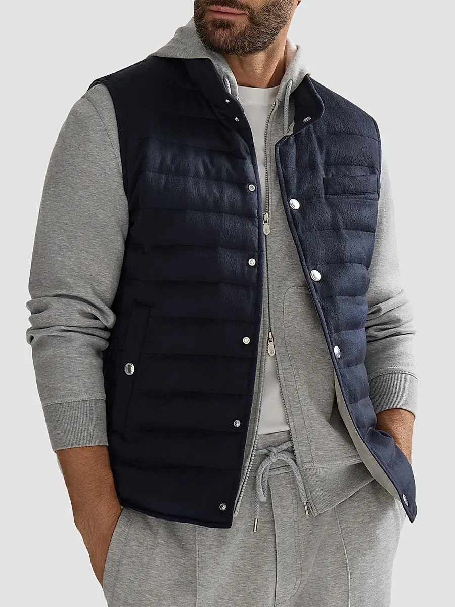 Brunello Cucinelli Men's Lightweight Cashmere Flannel Down Vest | Thumbnail 4 Brunello Cucinelli Men's Lightweight Cashmere Flannel Down Vest | Thumbnail 4