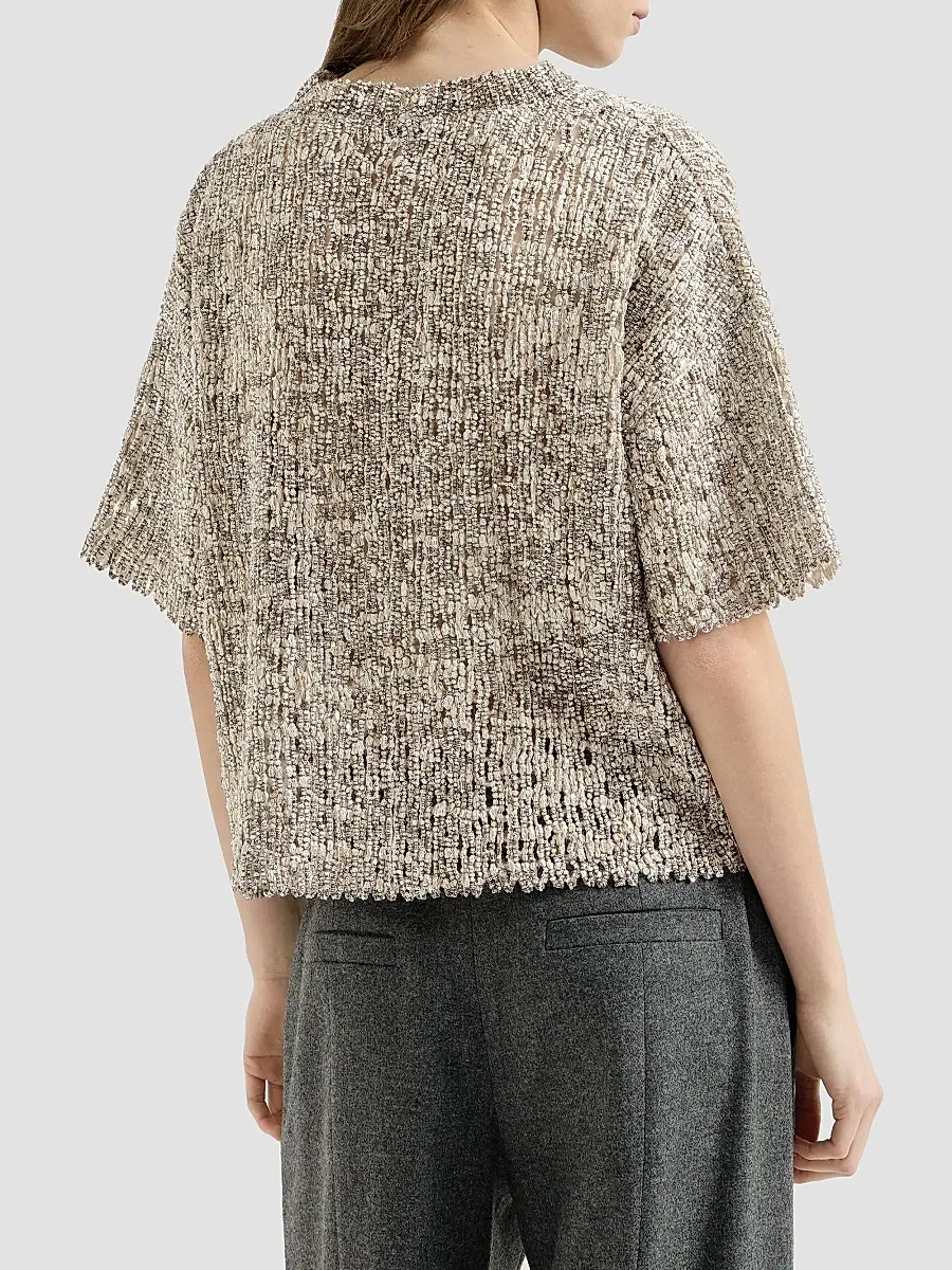 Brunello Cucinelli Women's Dazzling Craquelé Embroidery T-Shirt in Mohair and Wool - Silver Multi | Thumbnail 3 Brunello Cucinelli Women's Dazzling Craquelé Embroidery T-Shirt in Mohair and Wool - Silver Multi | Thumbnail 3