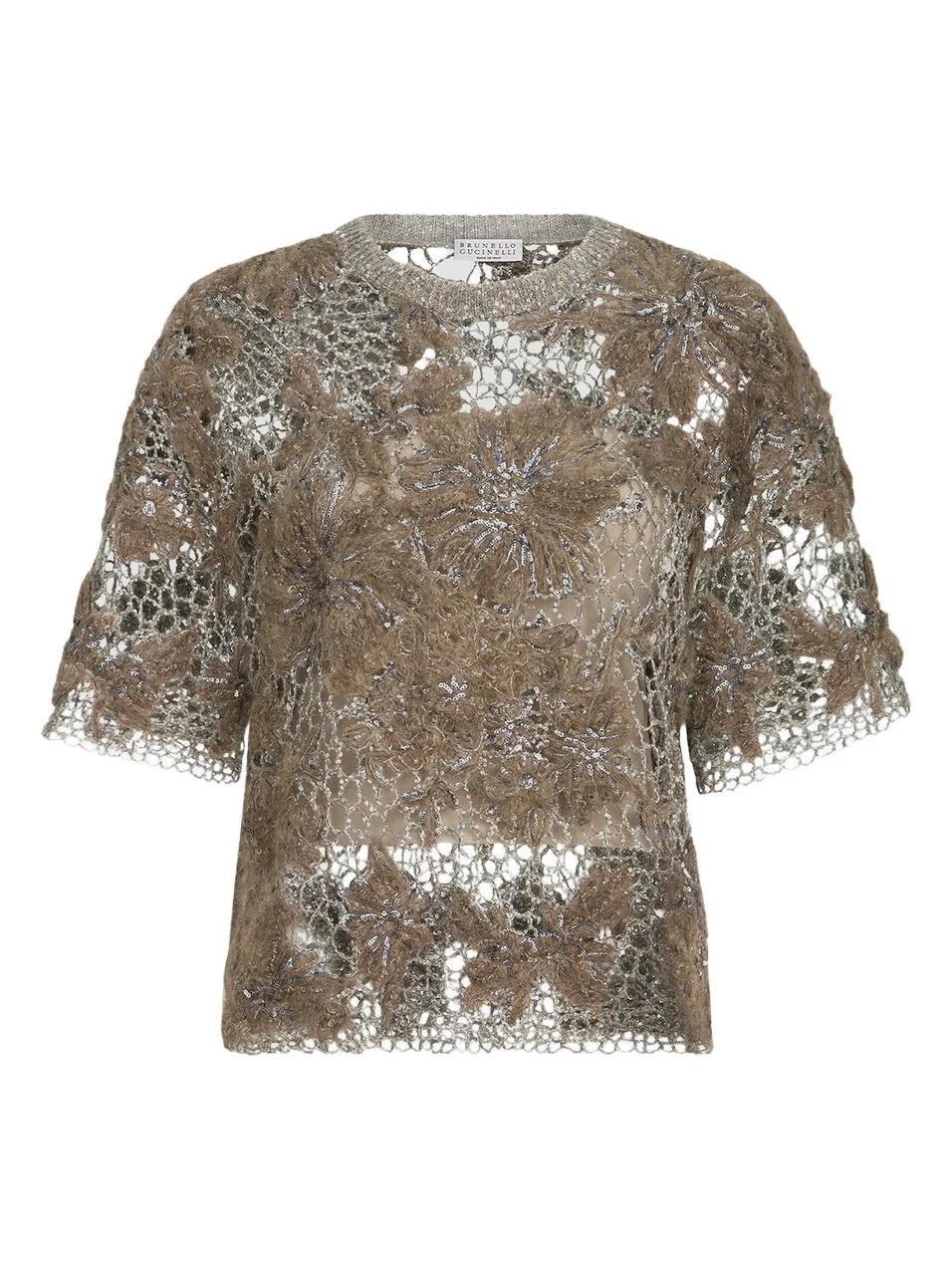 Brunello Cucinelli Women's Whispering Bloom Embroidery Knit T-Shirt