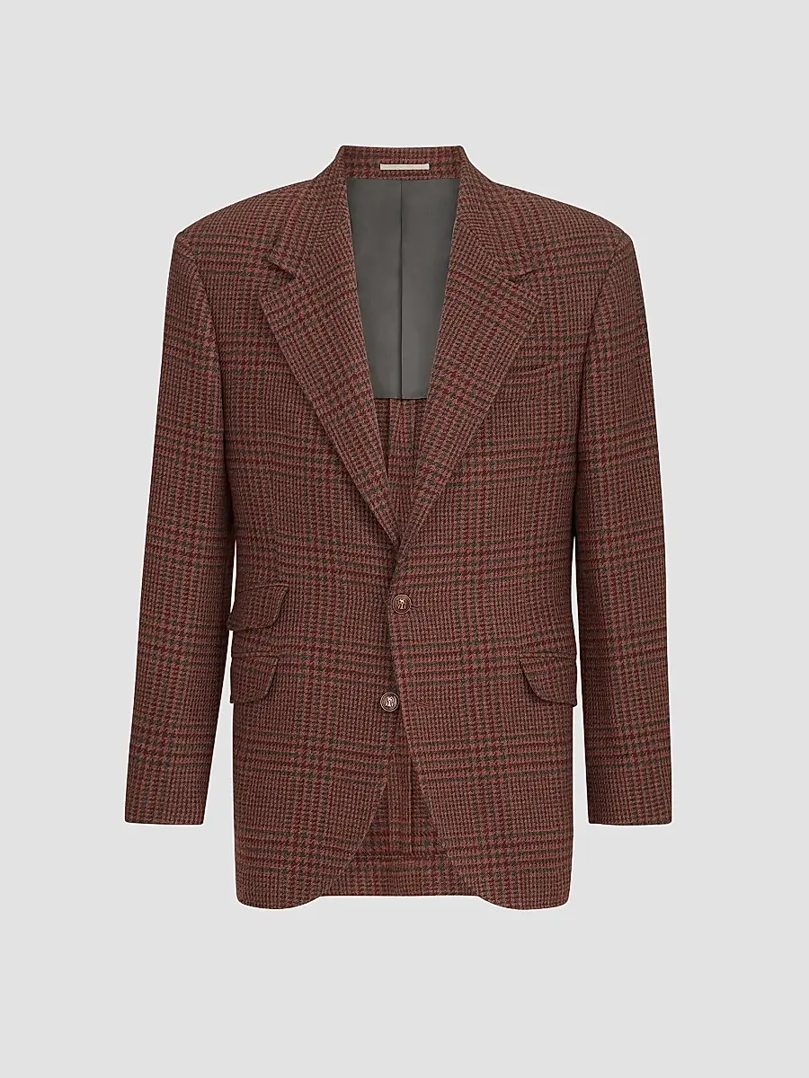 Brunello Cucinelli Men's Cashmere Prince of Wales Cavallo Tailor Blazer | Thumbnail 2 Brunello Cucinelli Men's Cashmere Prince of Wales Cavallo Tailor Blazer | Thumbnail 2