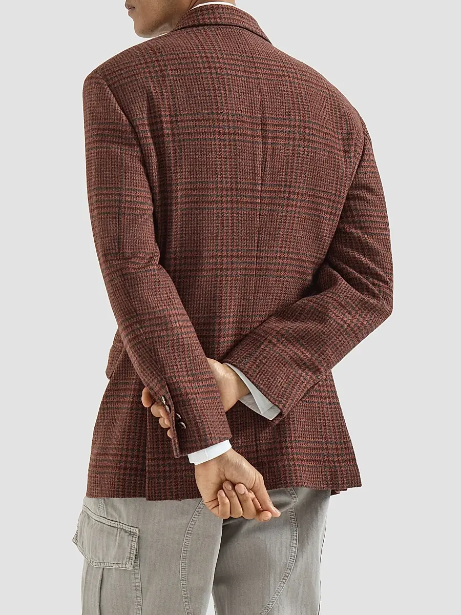 Brunello Cucinelli Men's Cashmere Prince of Wales Cavallo Tailor Blazer | Thumbnail 4 Brunello Cucinelli Men's Cashmere Prince of Wales Cavallo Tailor Blazer | Thumbnail 4