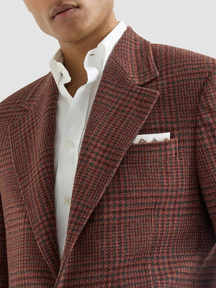 Brunello Cucinelli Men's Cashmere Prince of Wales Cavallo Tailor Blazer | Thumbnail 5 Brunello Cucinelli Men's Cashmere Prince of Wales Cavallo Tailor Blazer | Thumbnail 5