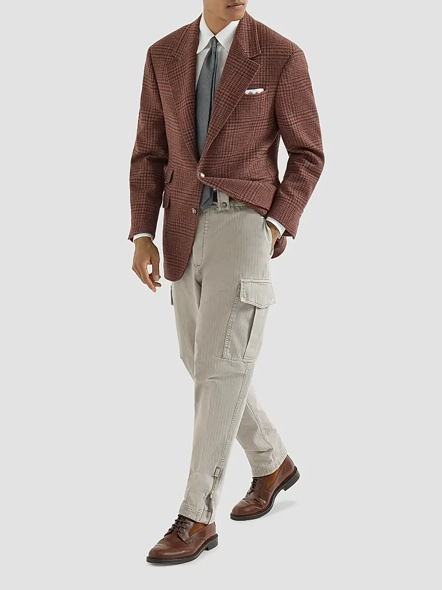 Brunello Cucinelli Men's Cashmere Prince of Wales Cavallo Tailor Blazer | Thumbnail 6 Brunello Cucinelli Men's Cashmere Prince of Wales Cavallo Tailor Blazer | Thumbnail 6