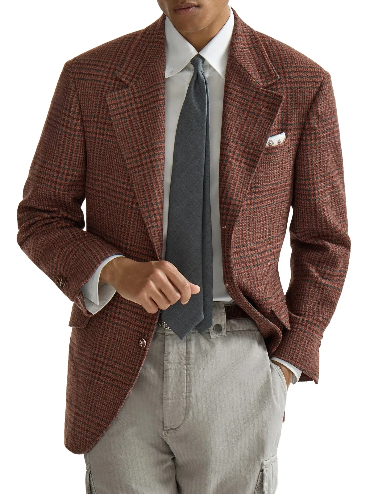 Brunello Cucinelli Men's Cashmere Prince of Wales Cavallo Tailor Blazer