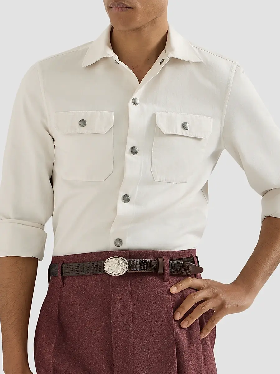 Brunello Cucinelli Men's Garment-Dyed Overshirt in Cotton Gabardine - White | Thumbnail 4