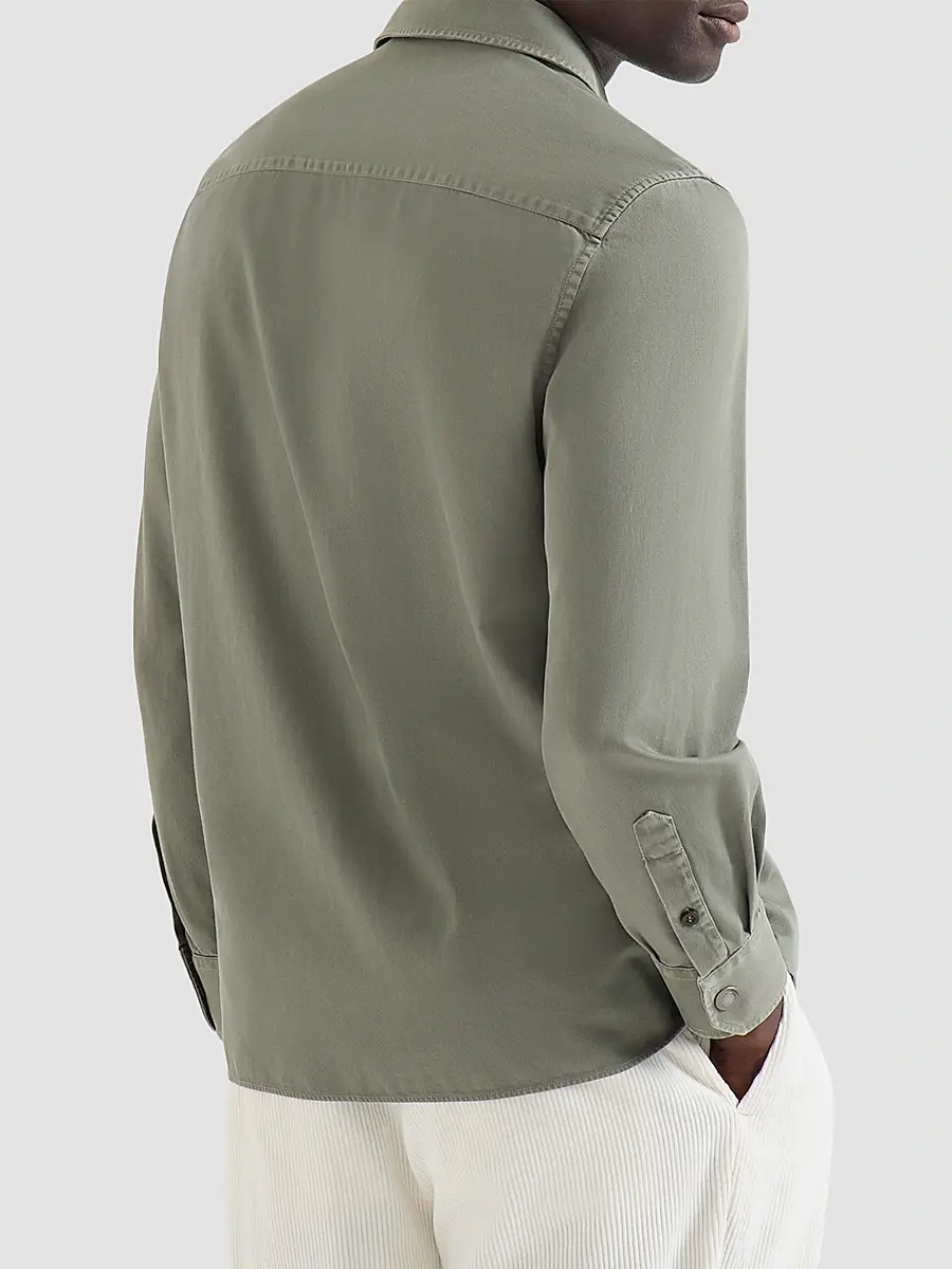 Brunello Cucinelli Men's Garment-Dyed Overshirt in Cotton Gabardine - Military | Thumbnail 3 Brunello Cucinelli Men's Garment-Dyed Overshirt in Cotton Gabardine - Military | Thumbnail 3