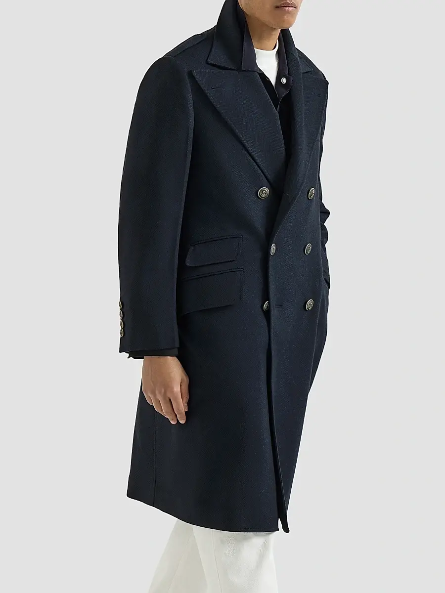 Brunello Cucinelli Men's Cashmere Chevron Flannel One-and-a-Half Breasted Coat | Thumbnail 2