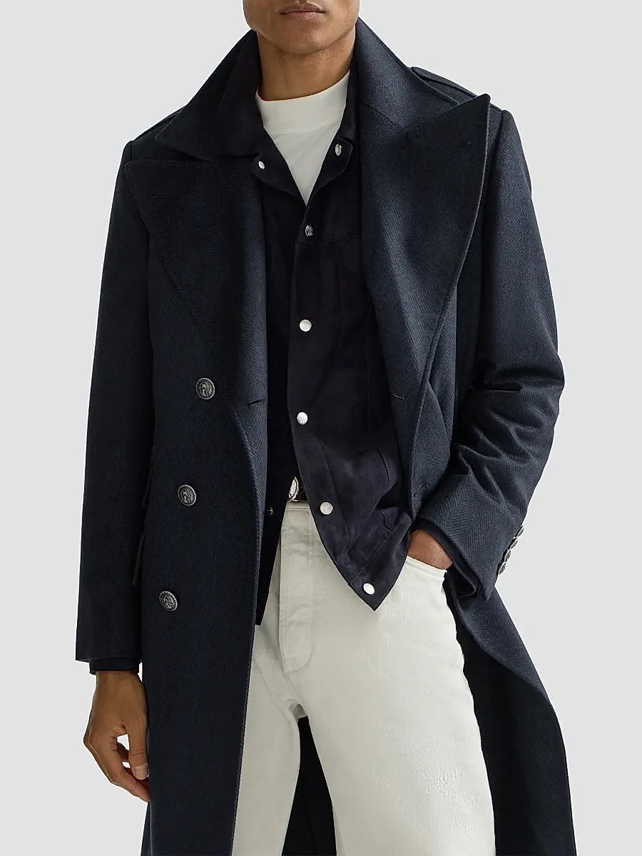 Brunello Cucinelli Men's Cashmere Chevron Flannel One-and-a-Half Breasted Coat | Thumbnail 4