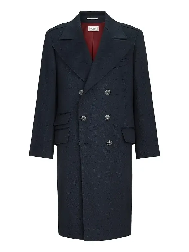 Brunello Cucinelli Men's Cashmere Chevron Flannel One-and-a-Half Breasted Coat