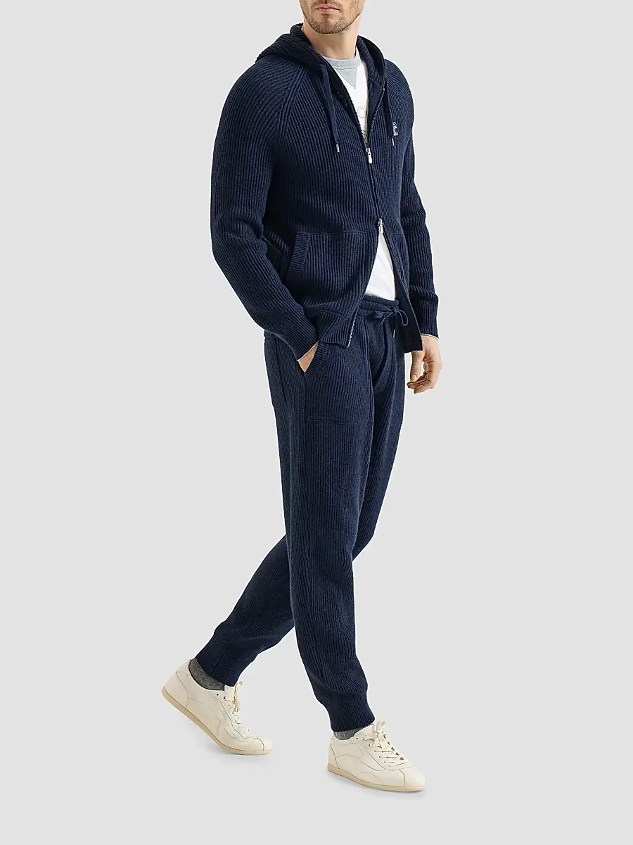 Brunello Cucinelli Men's Cashmere English Rib Knit Joggers | Thumbnail 6
