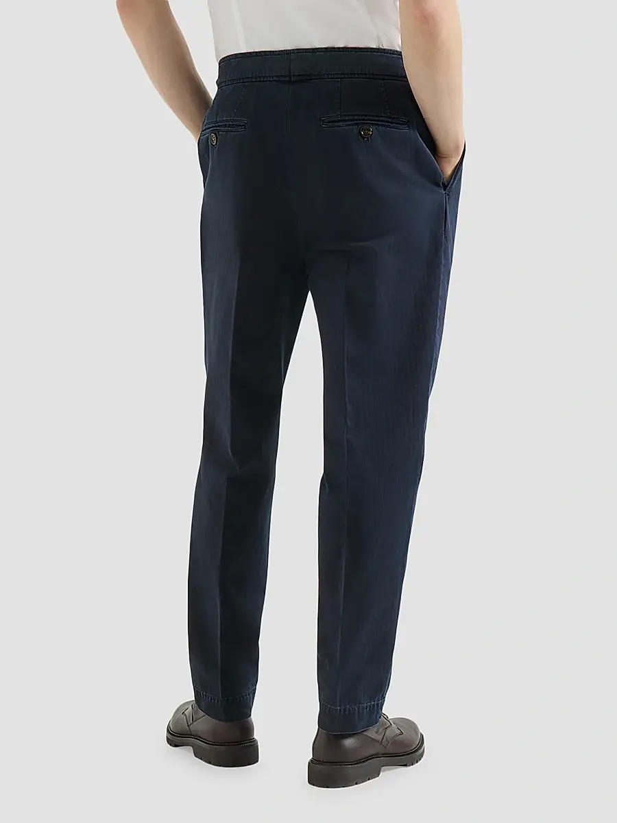Brunello Cucinelli Men's Cotton Chevron Trousers with Double Pleats - Navy Blue | Thumbnail 3 Brunello Cucinelli Men's Cotton Chevron Trousers with Double Pleats - Navy Blue | Thumbnail 3