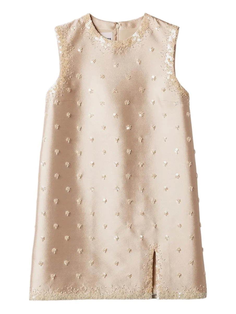 Miu Miu Women's Embroidered Silk and Wool Mini-Dress - Beige
