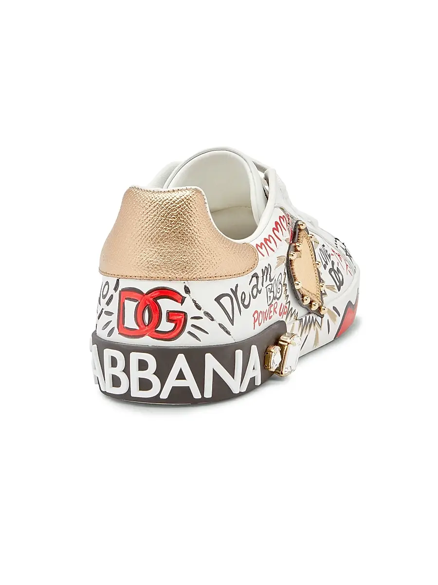Dolce & Gabbana Women's Embellished Printed Leather Low-Top Sneakers | Thumbnail 2