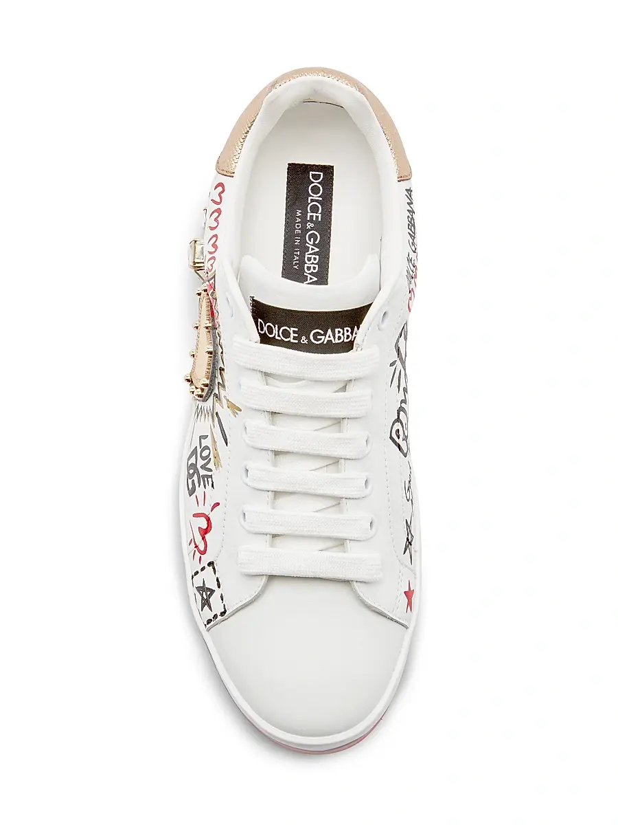 Dolce & Gabbana Women's Embellished Printed Leather Low-Top Sneakers | Thumbnail 3
