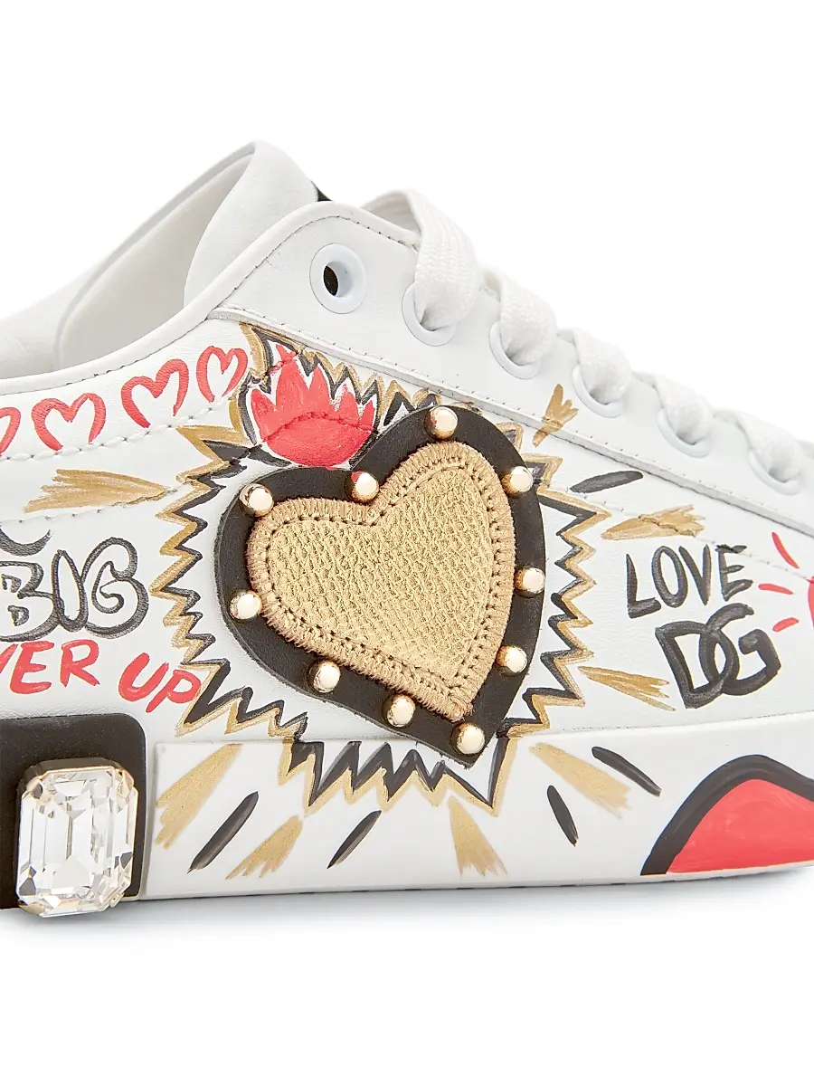 Dolce & Gabbana Women's Embellished Printed Leather Low-Top Sneakers | Thumbnail 4