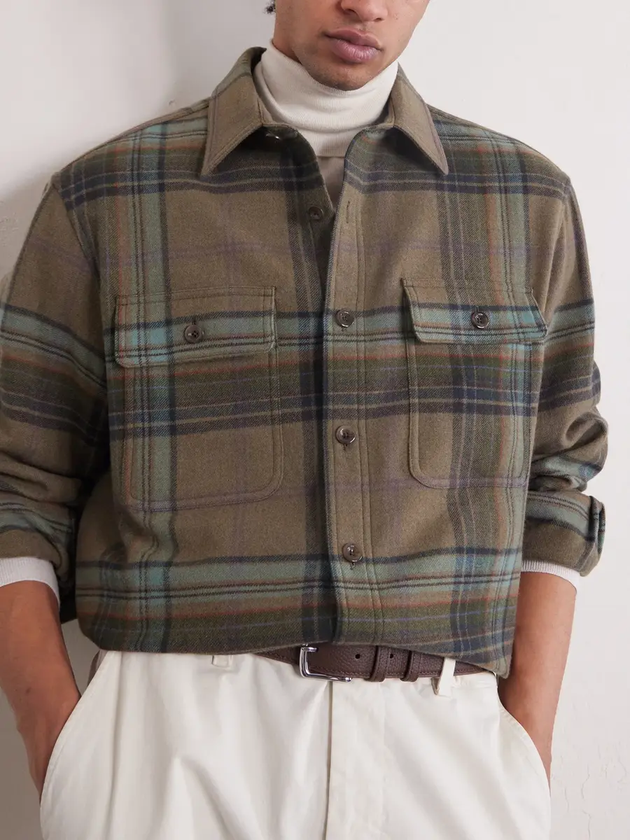 Ralph Lauren Purple Label Checked Wool and Cashmere-Blend Flannel Overshirt - Men | Thumbnail 5