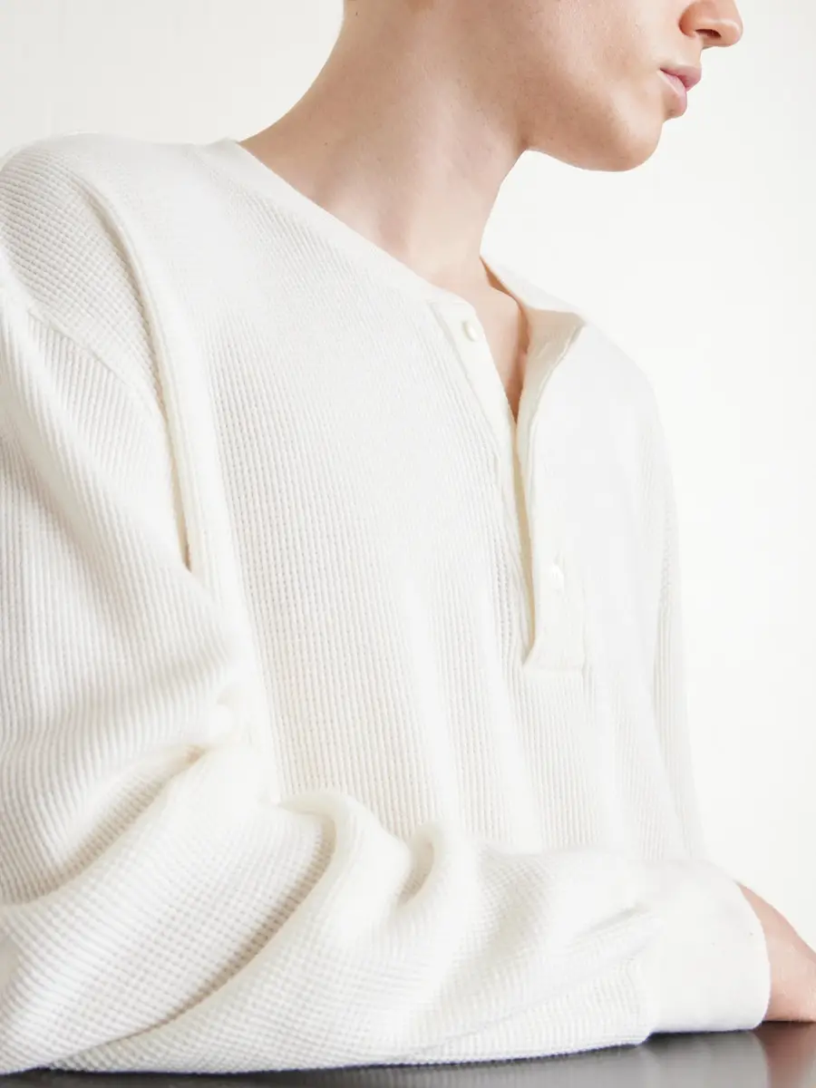 A.PRESSE Waffle-Knit Cotton and Cashmere-Blend Henley T-Shirt - Men | Thumbnail 5