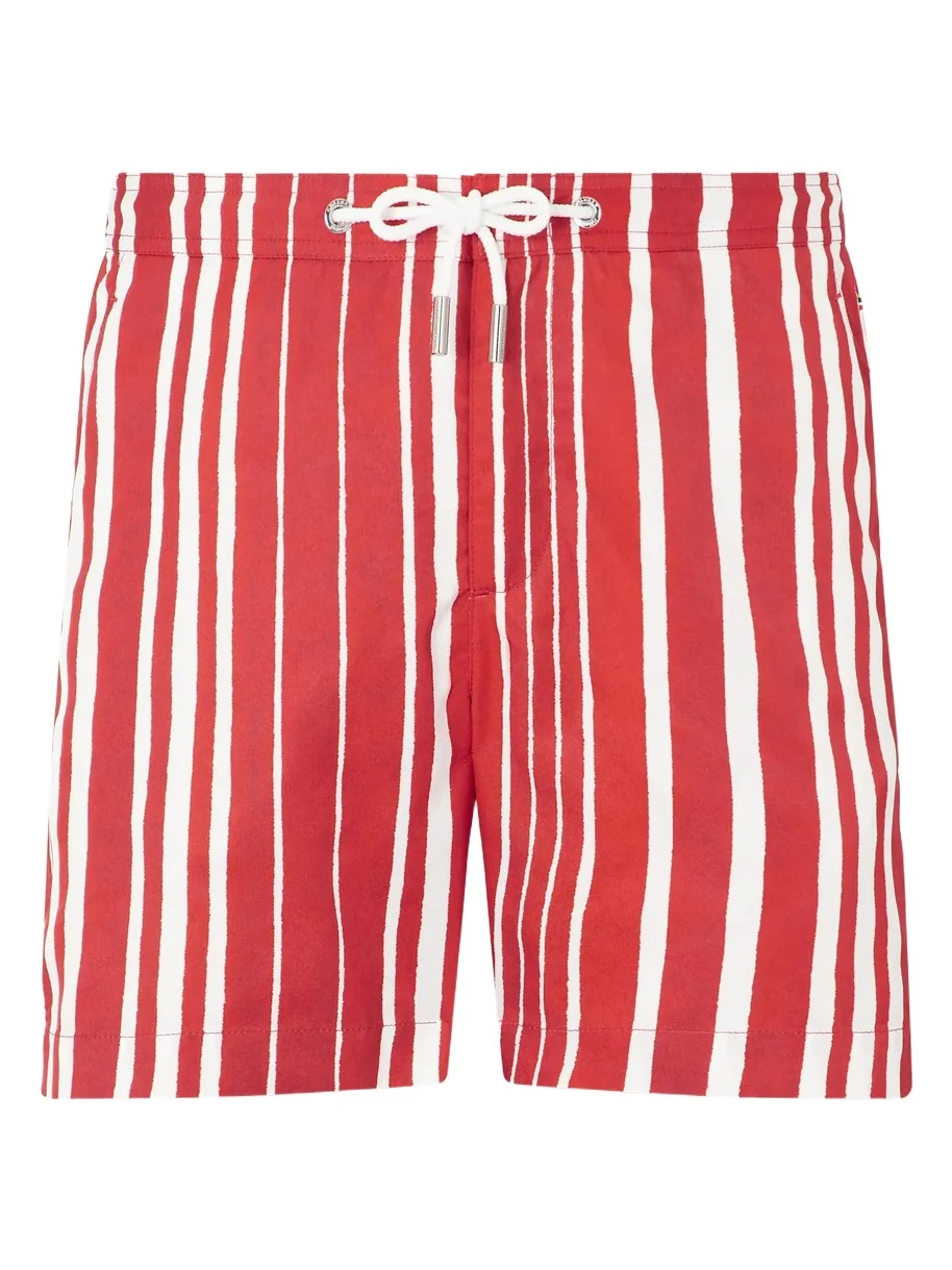 Bulldog Straight-Leg Mid-Length Striped Swim Shorts - Men Bulldog Straight-Leg Mid-Length Striped Swim Shorts - Men