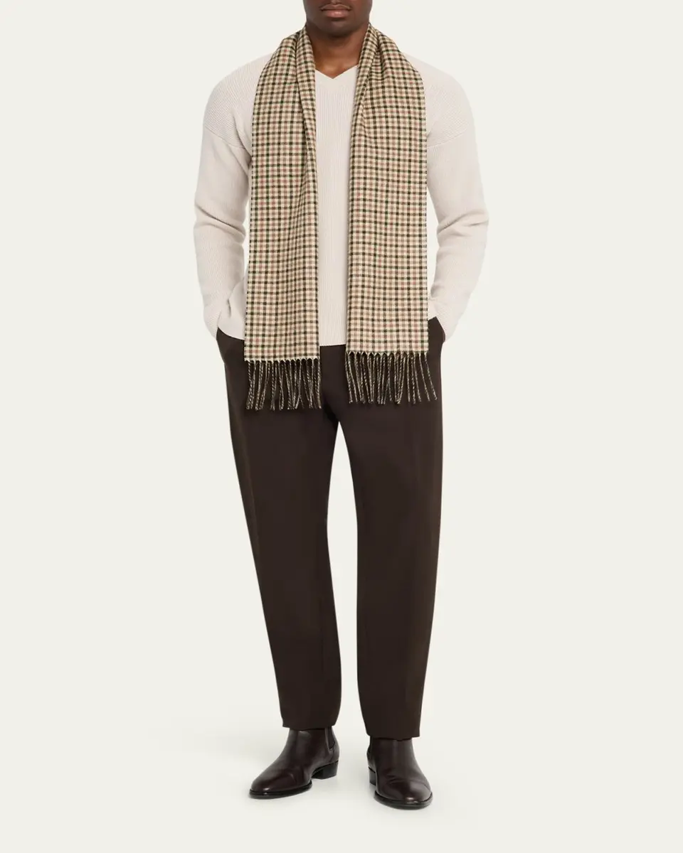 PIACENZA 1733 Men's Silk Cashmere Check Windowpane Scarf | Thumbnail 2