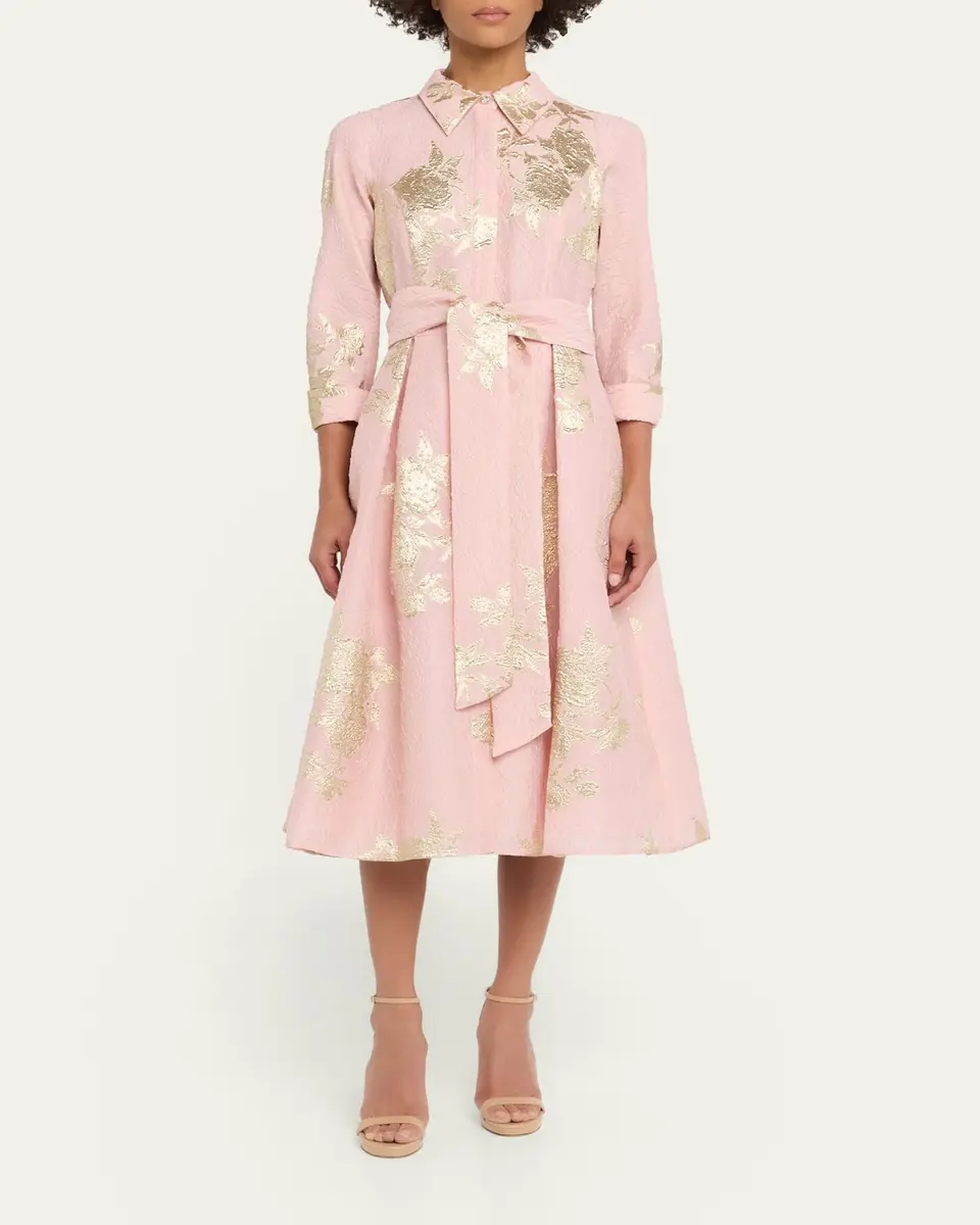 Rickie Freeman for Teri Jon Metallic Floral Jacquard Midi Shirtdress | Thumbnail 2