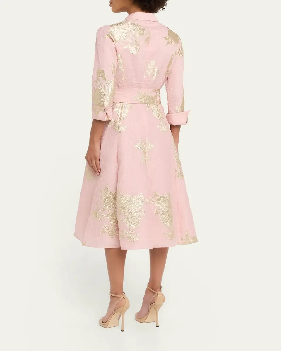 Rickie Freeman for Teri Jon Metallic Floral Jacquard Midi Shirtdress | Thumbnail 3
