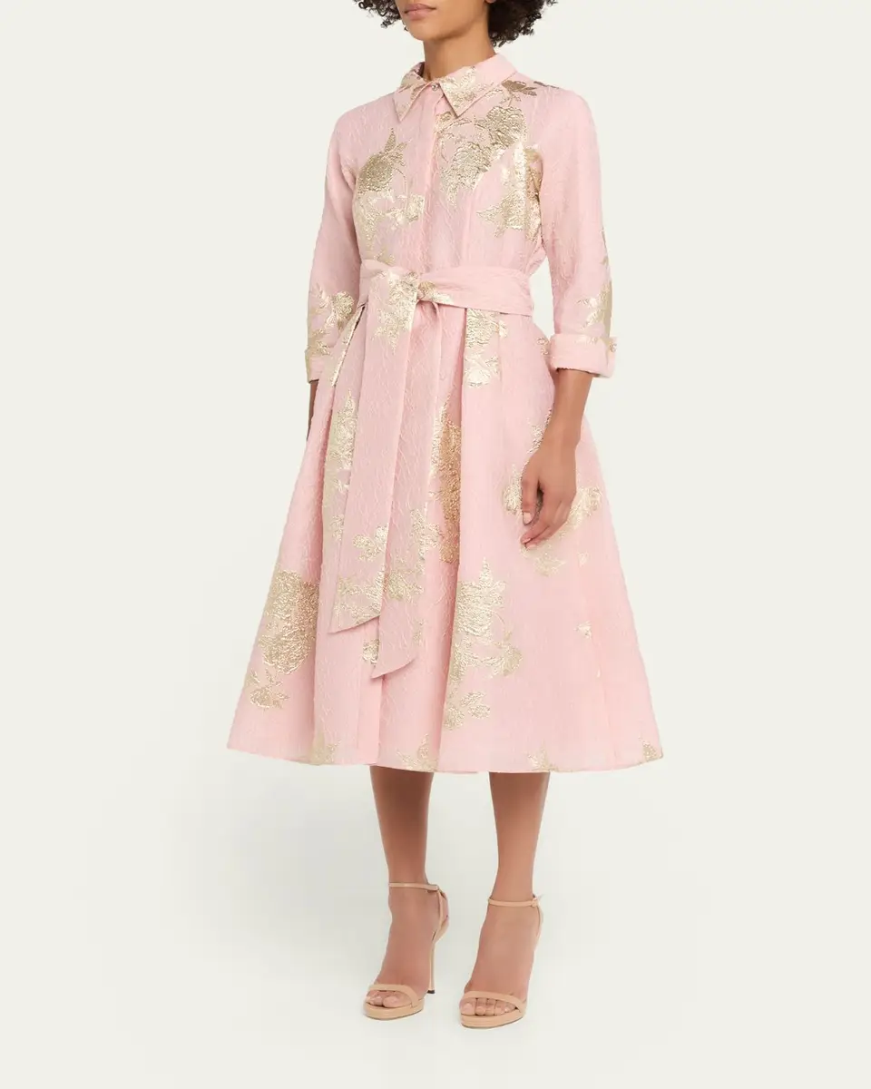 Rickie Freeman for Teri Jon Metallic Floral Jacquard Midi Shirtdress | Thumbnail 4