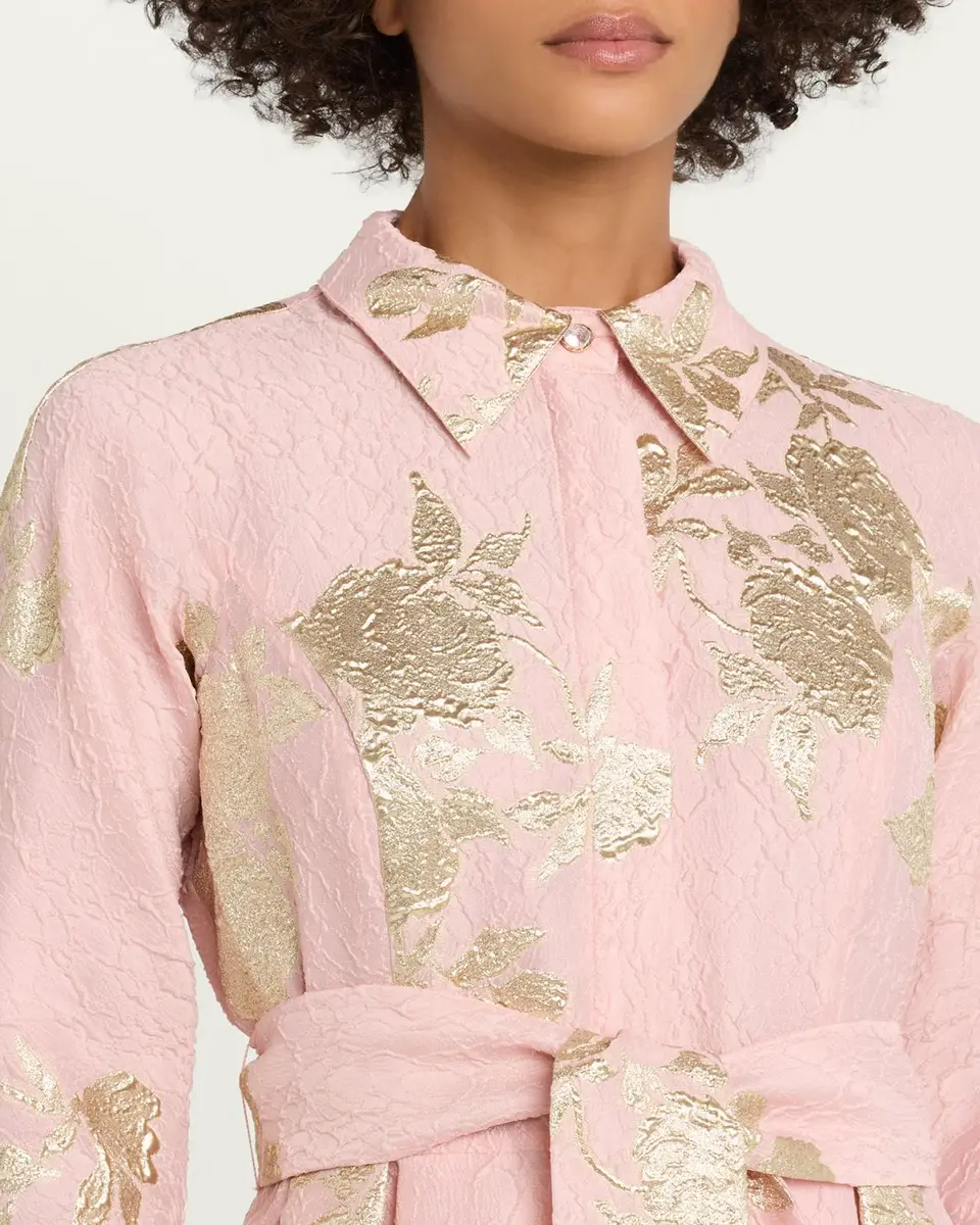 Rickie Freeman for Teri Jon Metallic Floral Jacquard Midi Shirtdress | Thumbnail 5