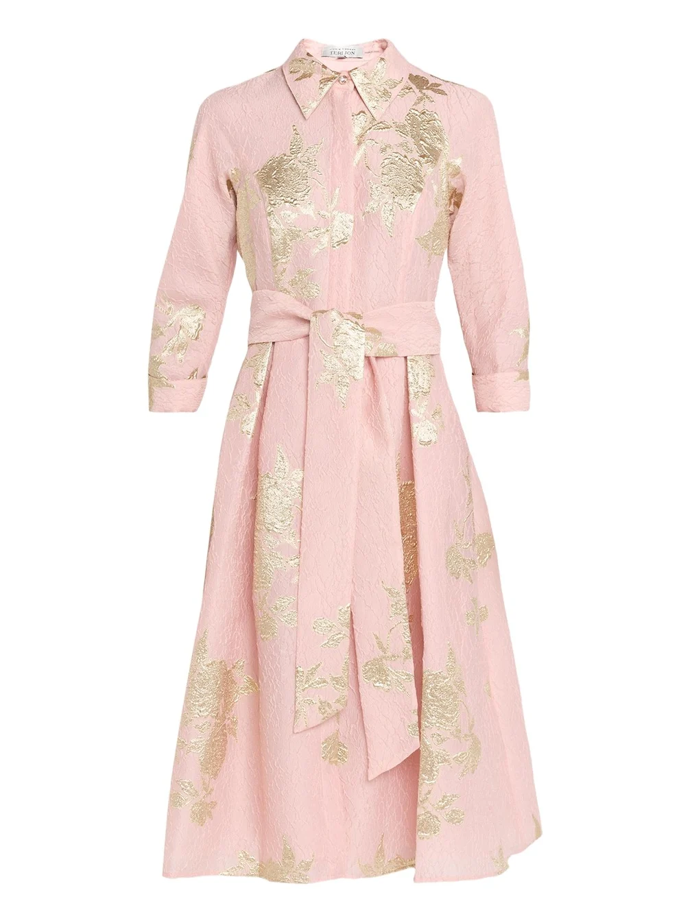 Rickie Freeman for Teri Jon Metallic Floral Jacquard Midi Shirtdress