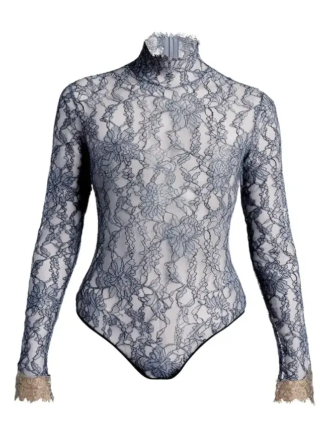 Turtleneck Lace Long-Sleeve Bodysuit