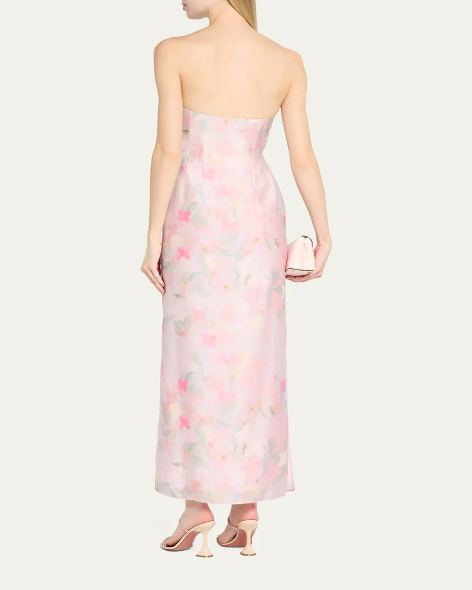 BERNADETTE Elora Strapless Floral Linen Maxi Dress | Thumbnail 3 BERNADETTE Elora Strapless Floral Linen Maxi Dress | Thumbnail 3