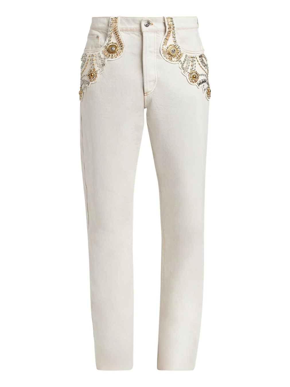 Men's Crystal-Embroidered Straight-Leg Denim Jeans