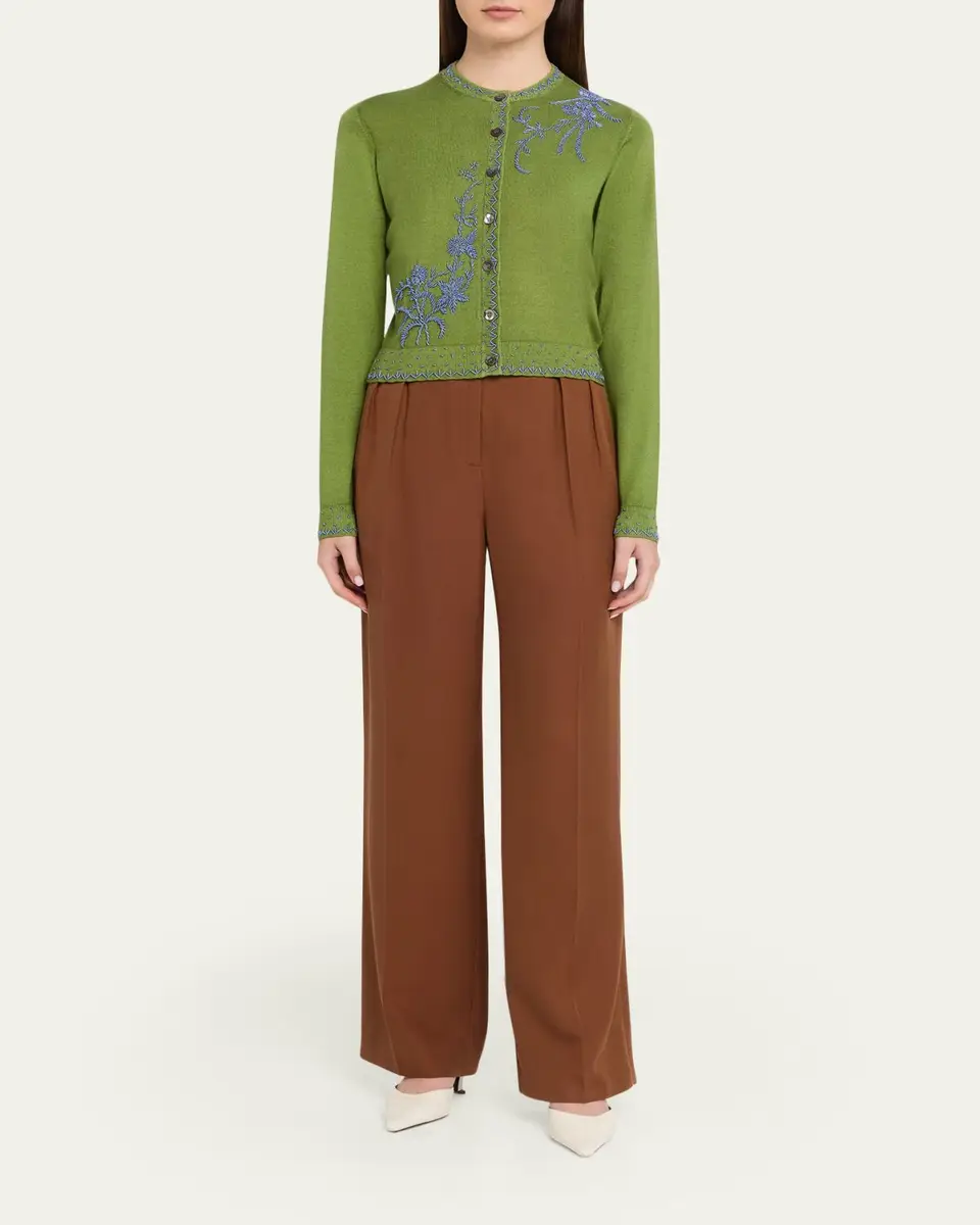 Prabal Gurung Embroidered Silk-Cashmere Crewneck Cardigan | Thumbnail 2