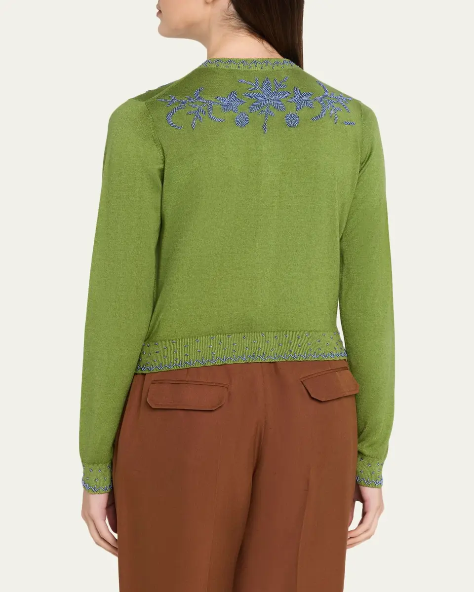 Prabal Gurung Embroidered Silk-Cashmere Crewneck Cardigan | Thumbnail 3