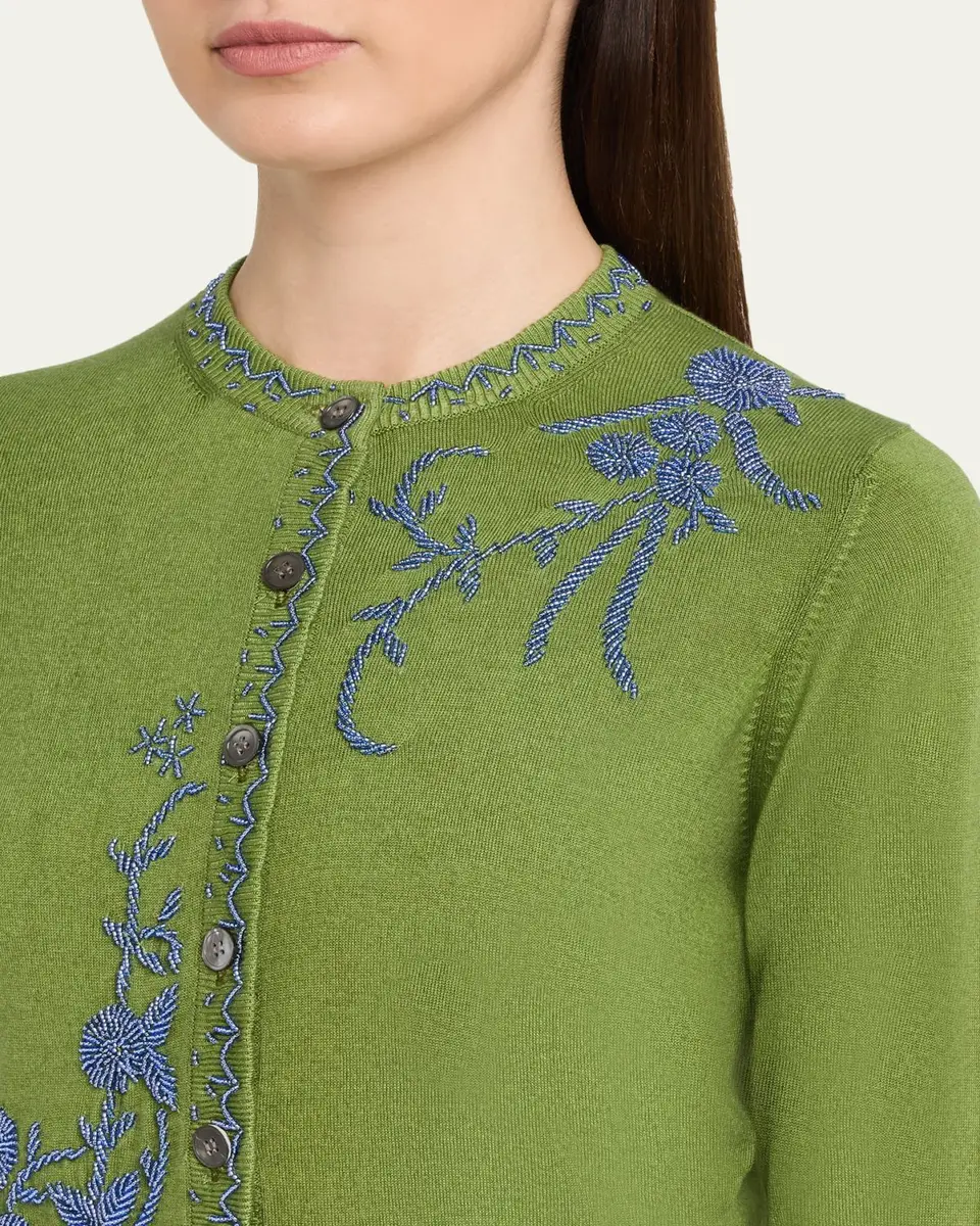 Prabal Gurung Embroidered Silk-Cashmere Crewneck Cardigan | Thumbnail 5