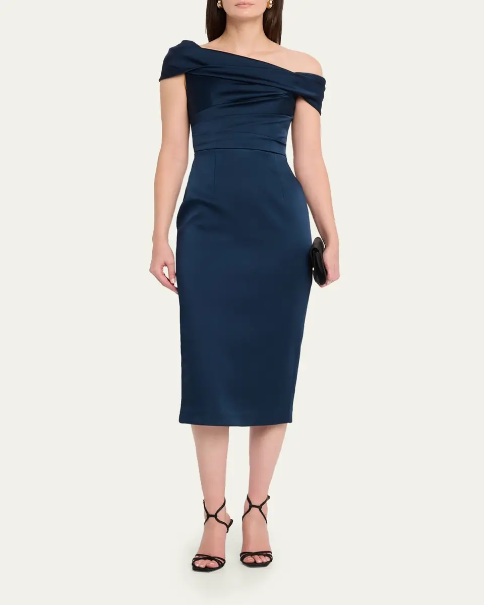 Rebecca Vallance Lessa Asymmetric Draped Midi Dress | Thumbnail 2 Rebecca Vallance Lessa Asymmetric Draped Midi Dress | Thumbnail 2