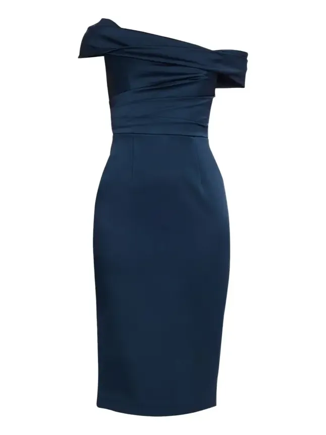 Lessa Asymmetric Draped Midi Dress Lessa Asymmetric Draped Midi Dress