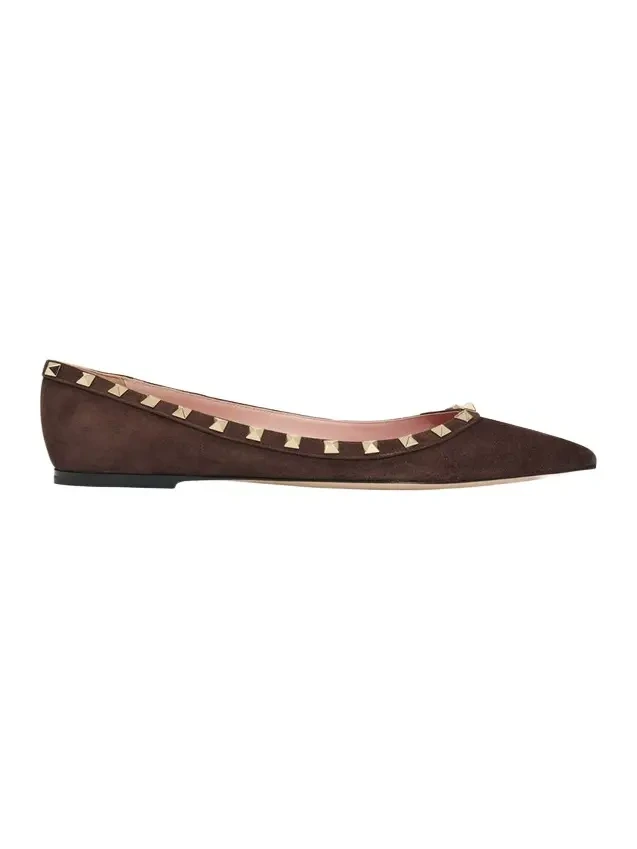 5mm Rockstud Suede Ballerina Flats