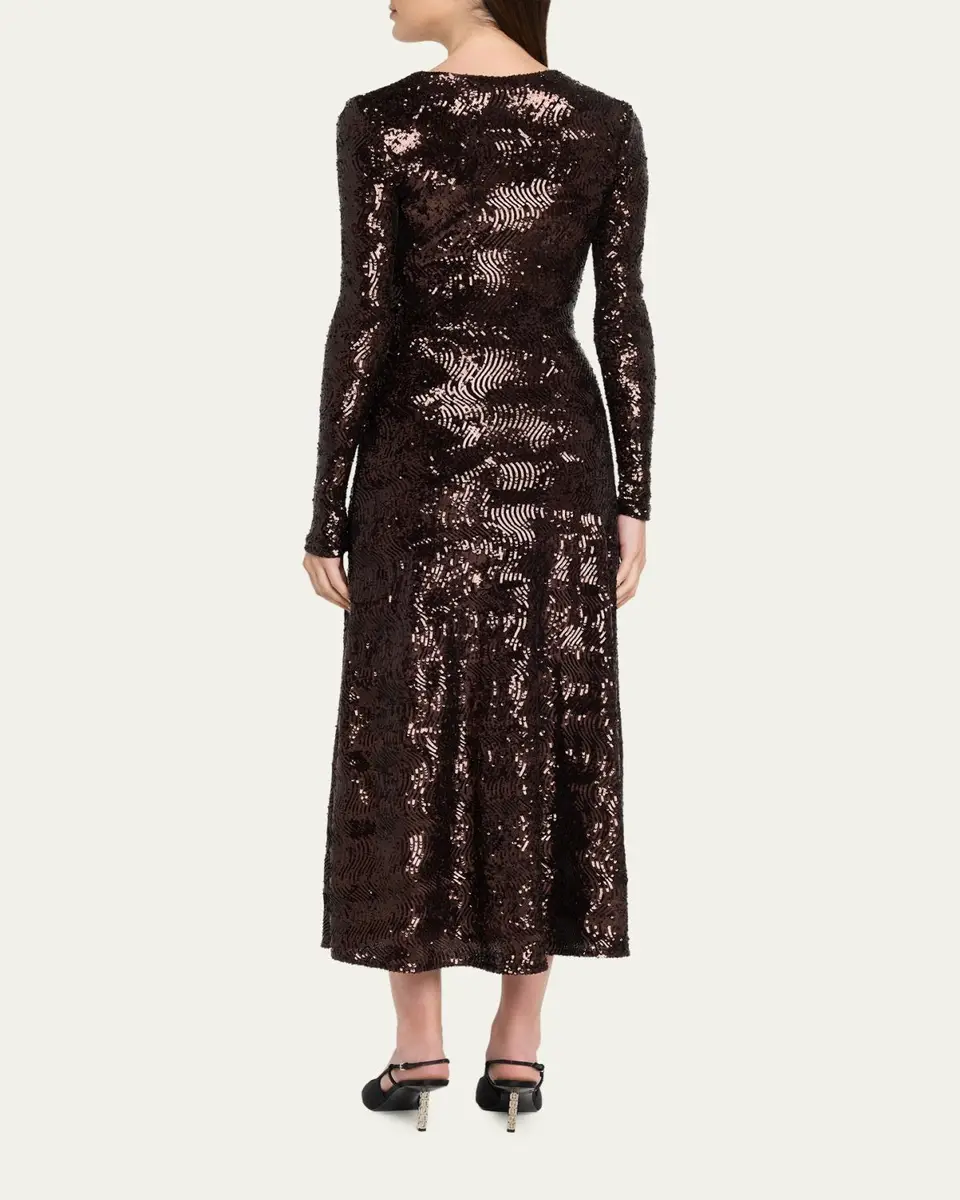 PRABAL GURUNG Twisted Front Long-Sleeve Sequined Midi Dress | Thumbnail 3 PRABAL GURUNG Twisted Front Long-Sleeve Sequined Midi Dress | Thumbnail 3