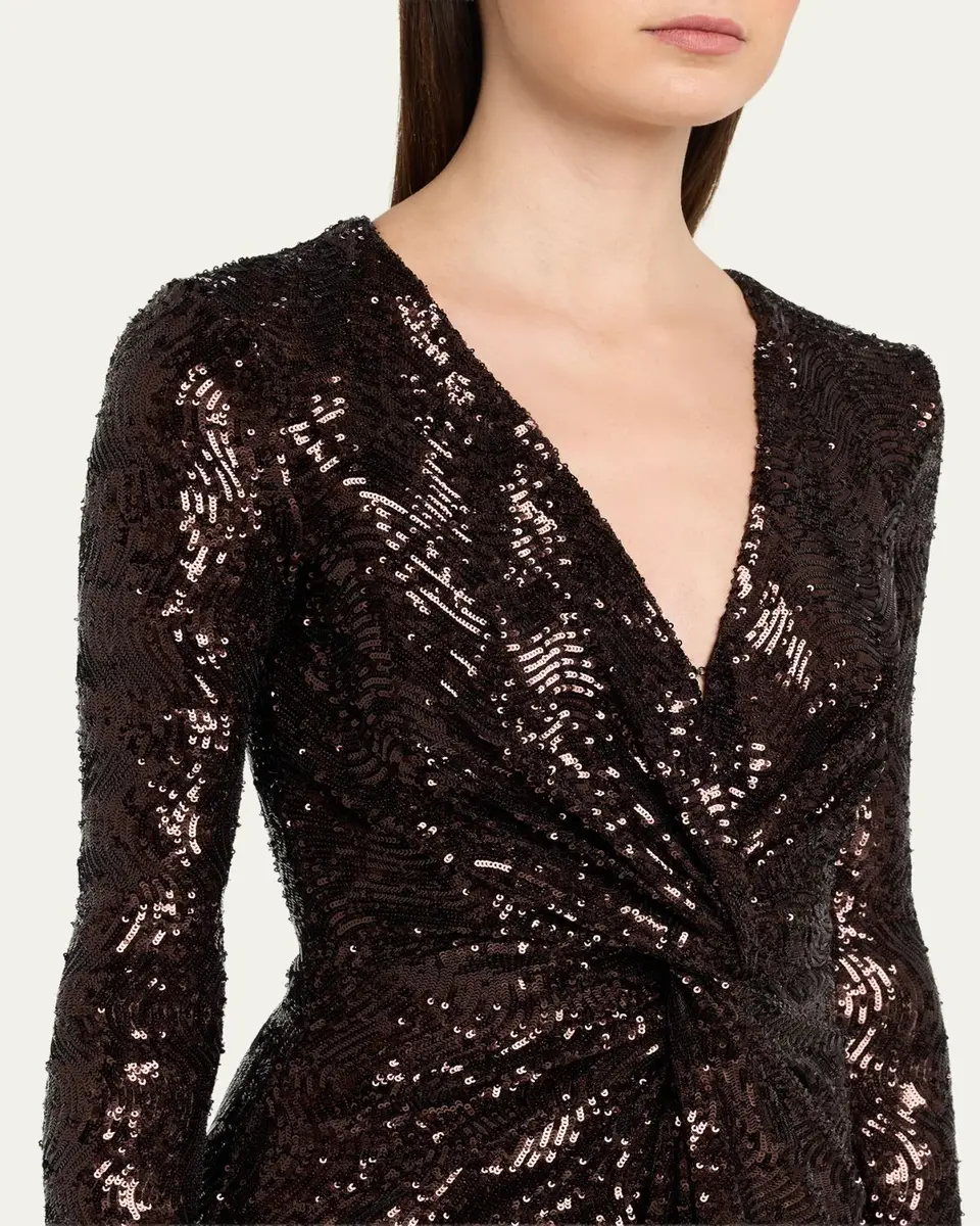 PRABAL GURUNG Twisted Front Long-Sleeve Sequined Midi Dress | Thumbnail 5 PRABAL GURUNG Twisted Front Long-Sleeve Sequined Midi Dress | Thumbnail 5